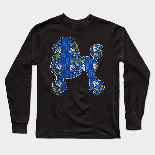 Blu and Gold Disc African Print Poodle Long Sleeve T-Shirt by artbyomega